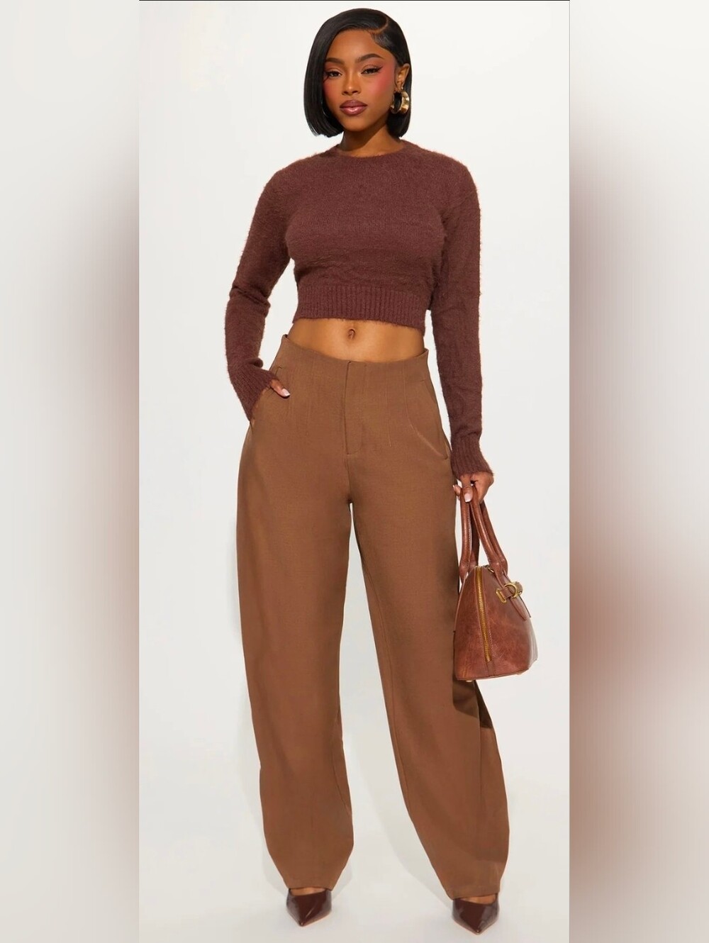 Fashion Nova Women’s Barrel-Leg Pants in Brown